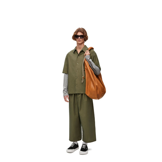 Men Cropped Trousers - Khaki Green