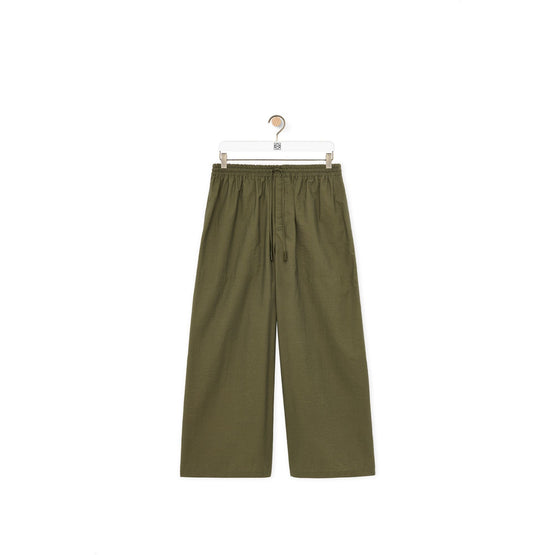 Men Cropped Trousers - Khaki Green