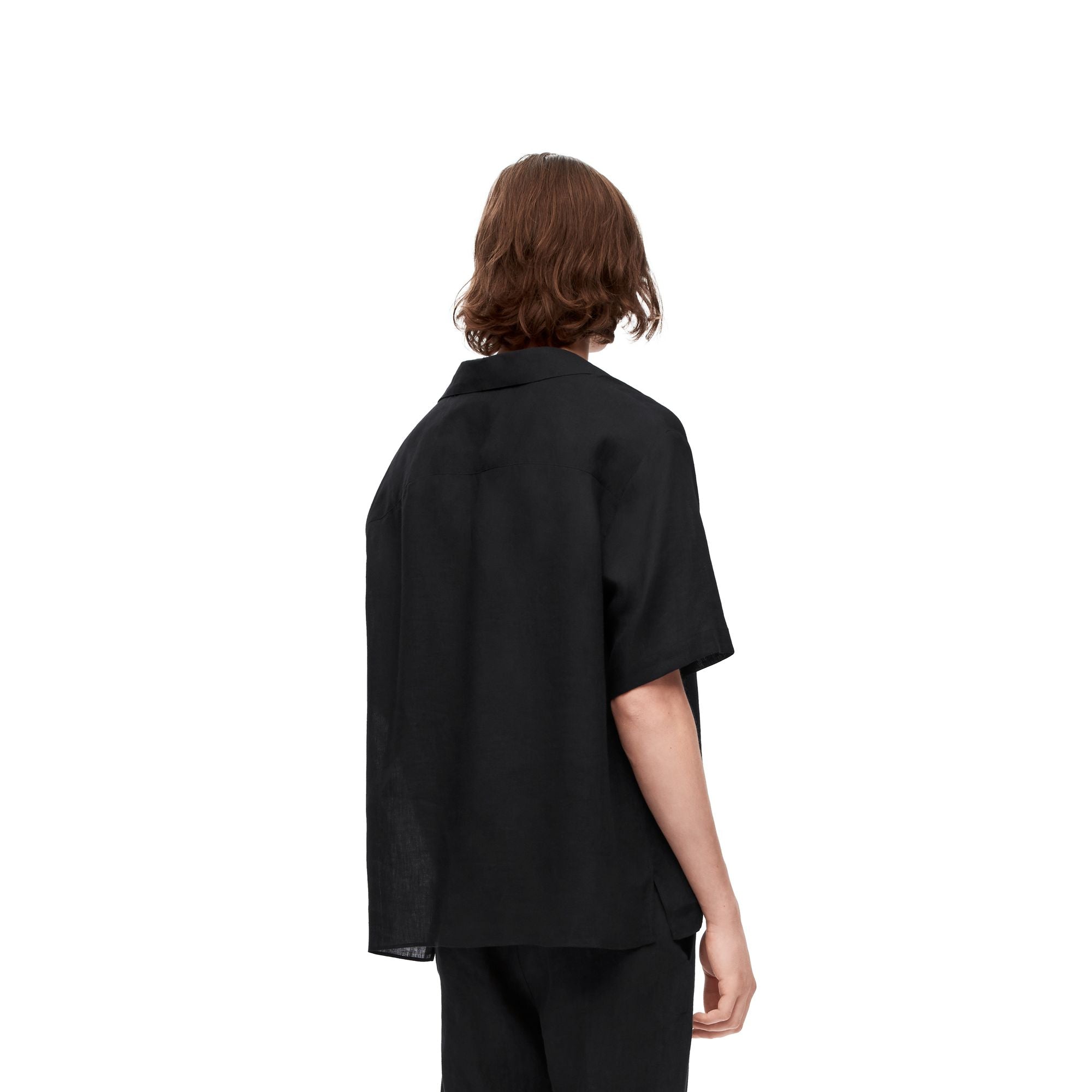 Men Linen Bowling Shirt - Black
