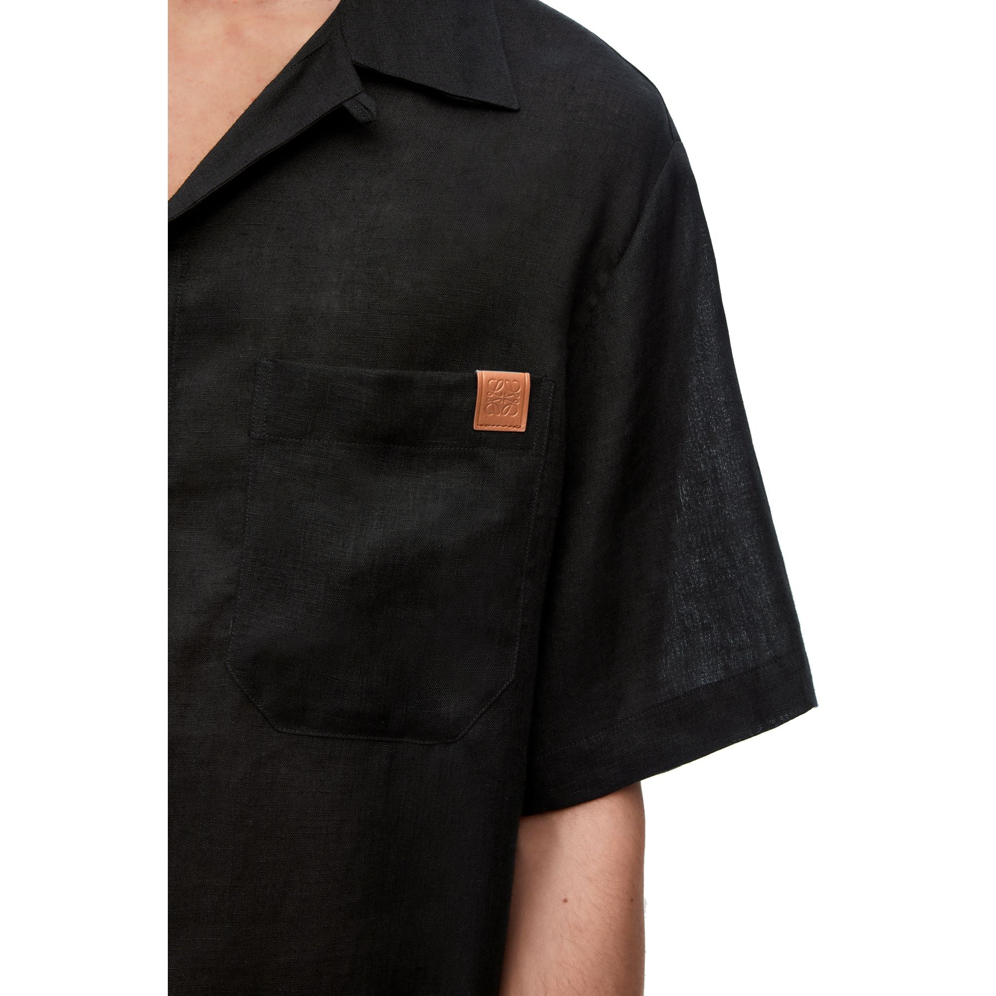 Men Linen Bowling Shirt - Black