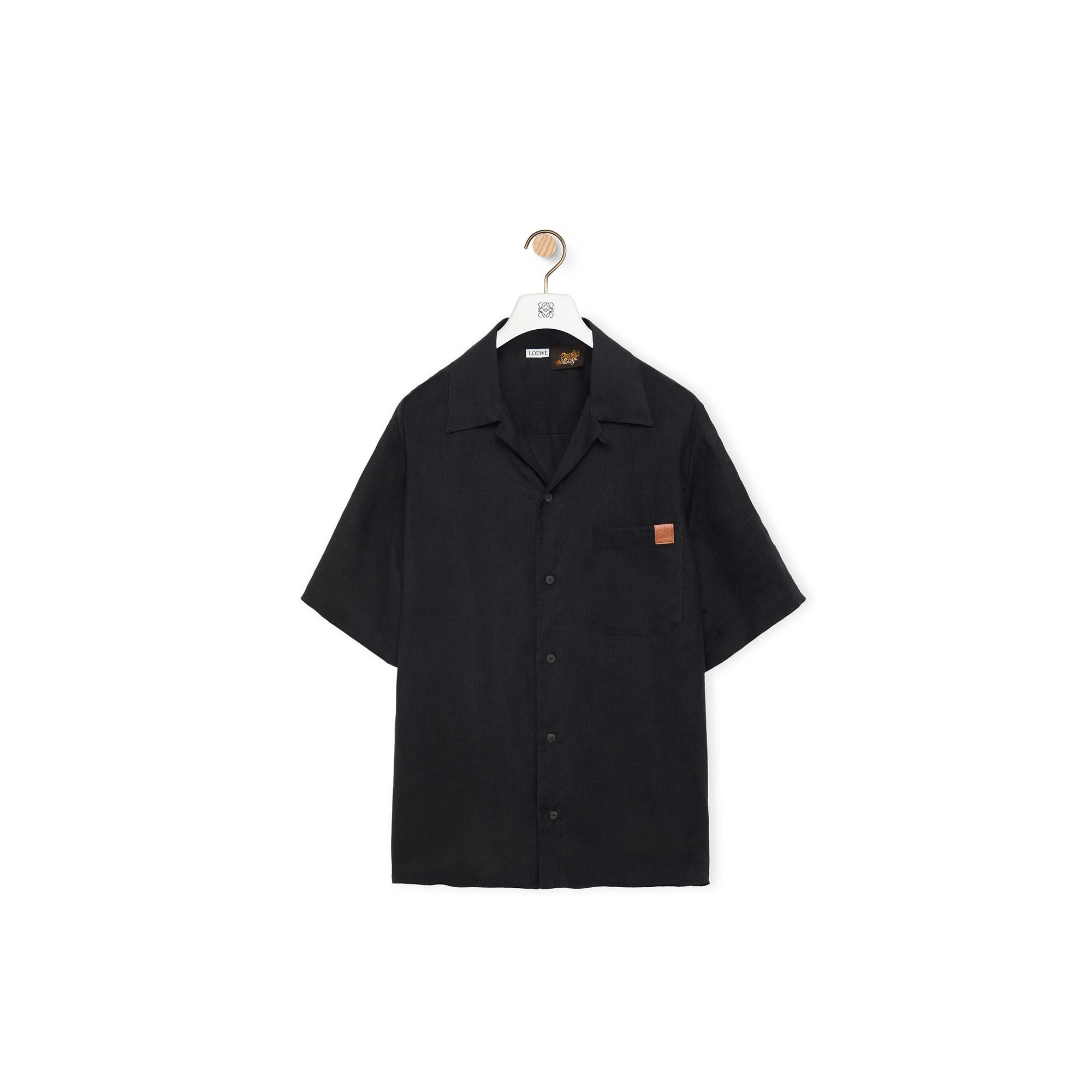 Men Linen Bowling Shirt - Black