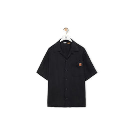 Men Linen Bowling Shirt - Black