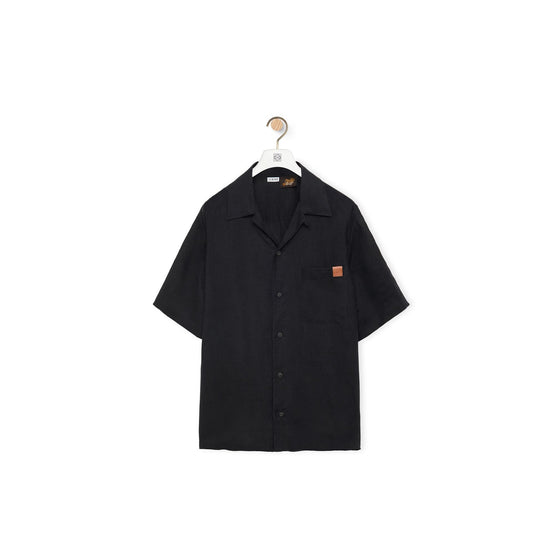 Men Linen Bowling Shirt - Black