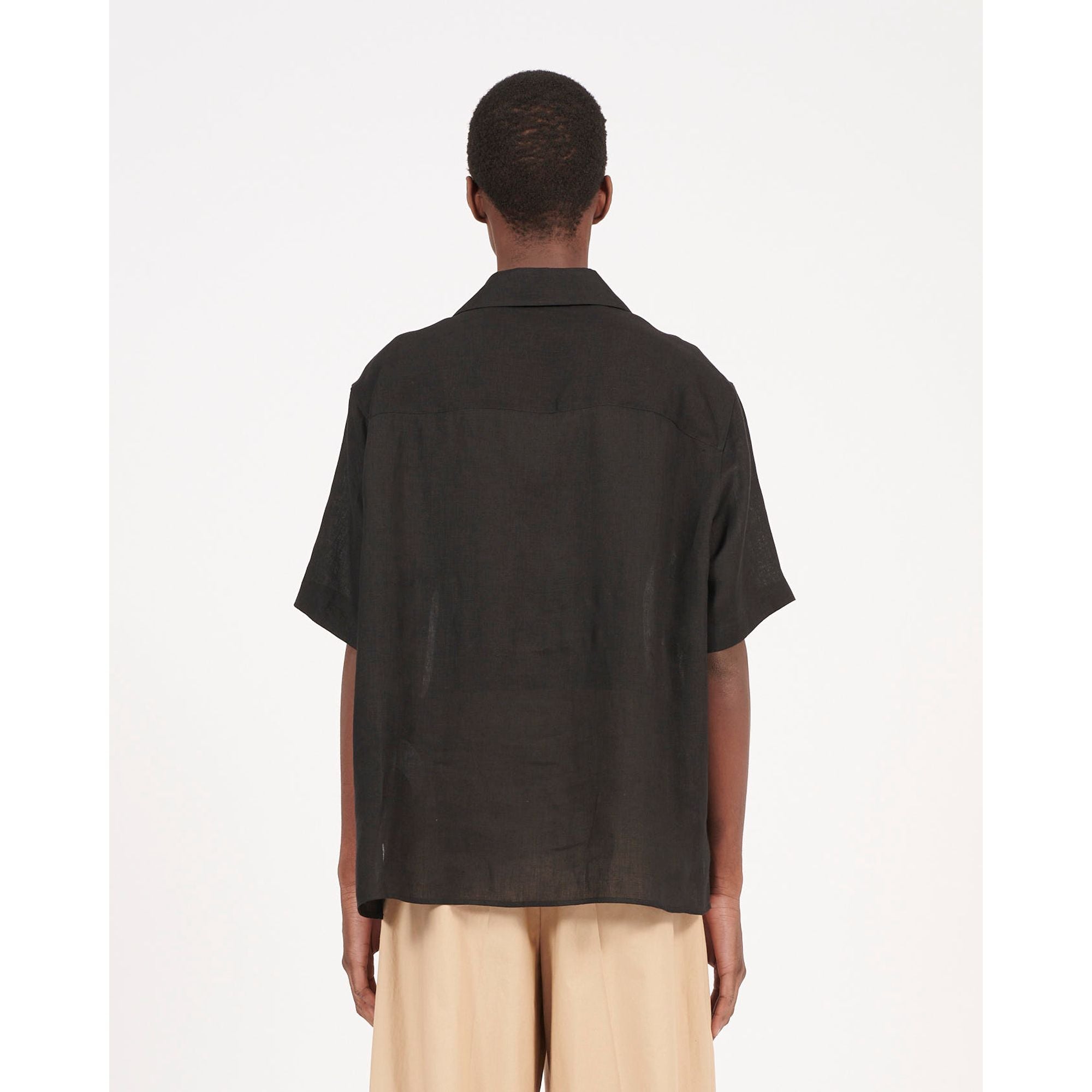 Men Linen Bowling Shirt - Black