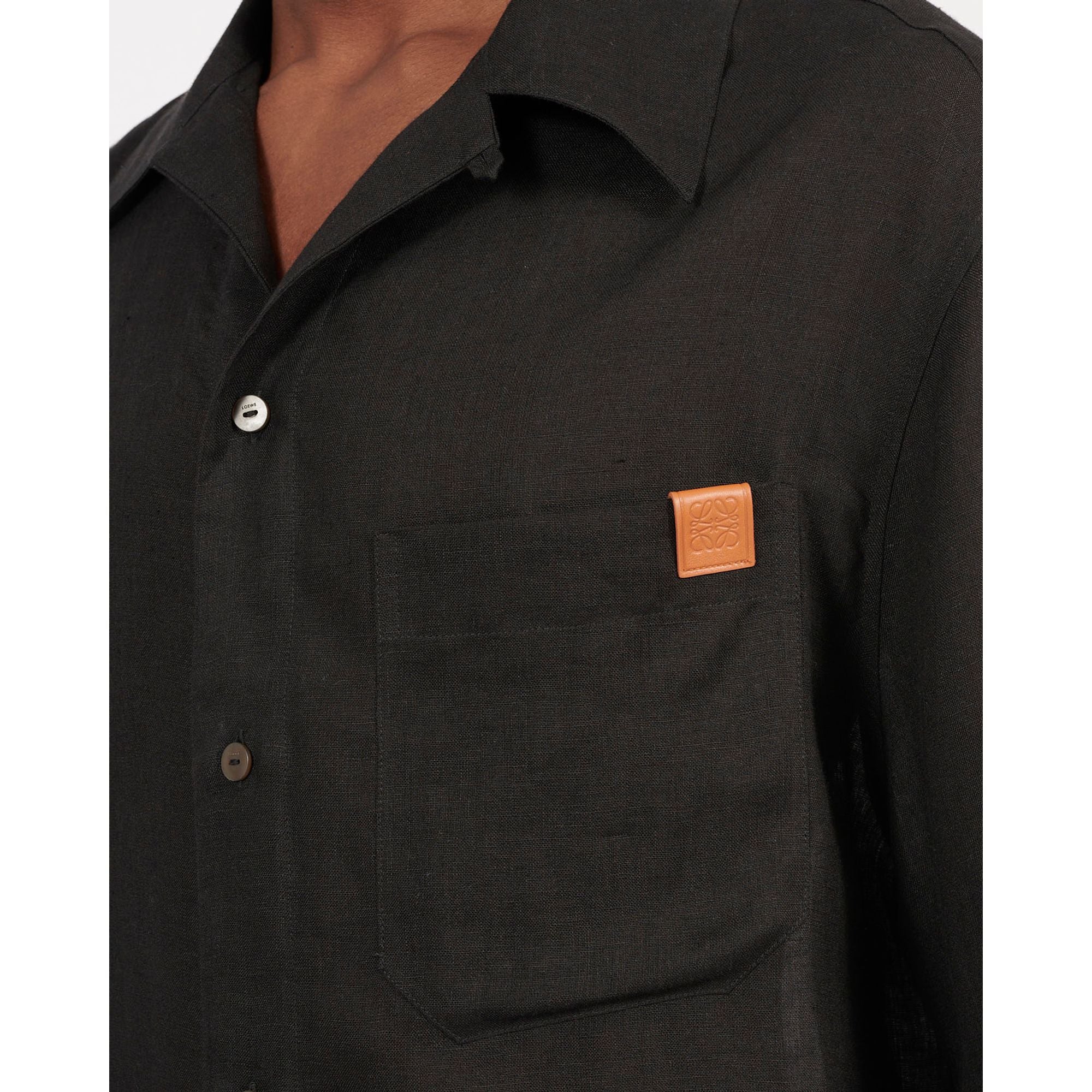 Men Linen Bowling Shirt - Black