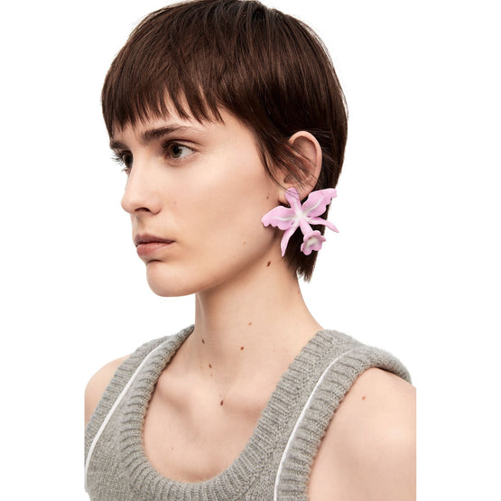 Women Orchid Clip Single Earring - Pink/Silver