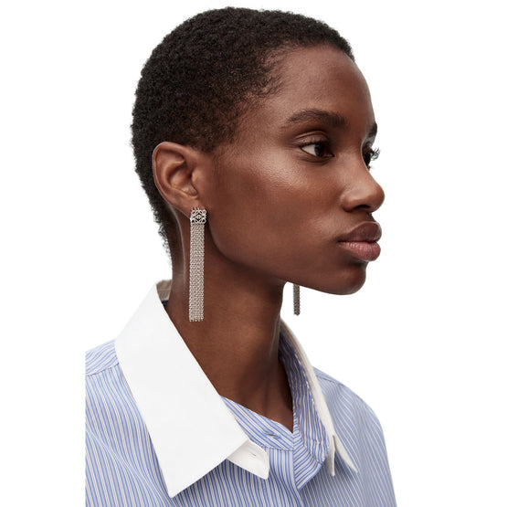 Women Anagram Fringe Earrings - Silver