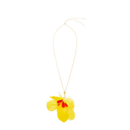 Women Hibiscus Feather Necklace - Silver/Yellow