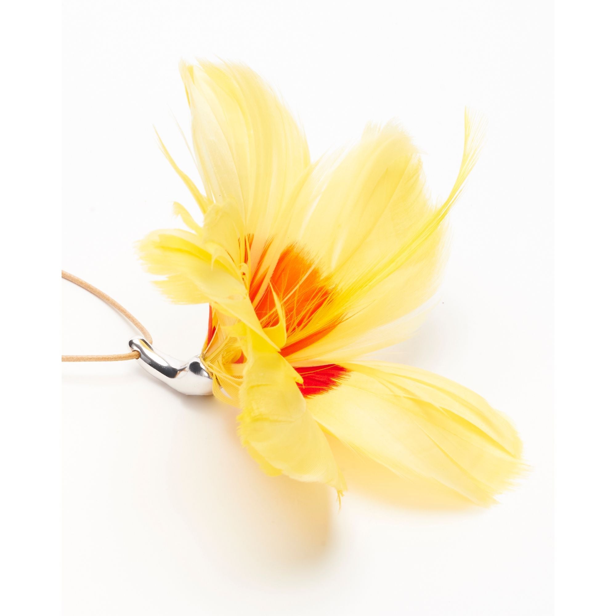 Women Hibiscus Feather Necklace - Silver/Yellow