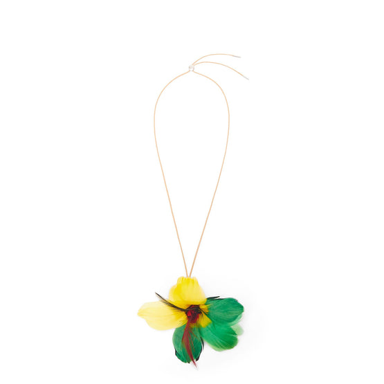 Women Hibiscus Feather Necklace - Silver/Multicolor