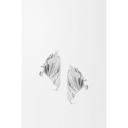 [Fixed Price Item] Women Pleated Fan Hoop Earrings - Silver
