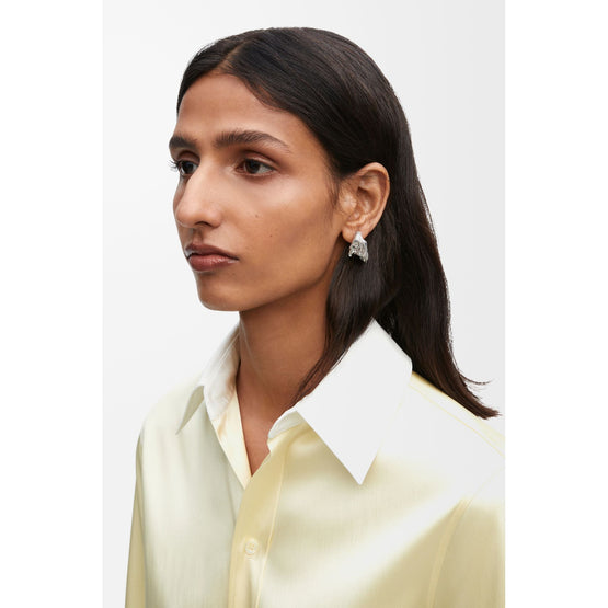 [Fixed Price Item] Women Pleated Fan Hoop Earrings - Silver