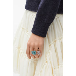 [Fixed Price Item] Women Glitter Fragment Double Ring - Silver/Turquoise/Mauve