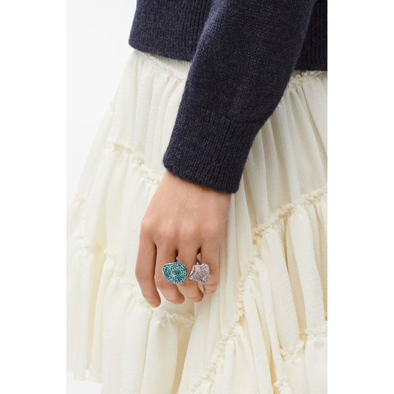 [Fixed Price Item] Women Glitter Fragment Double Ring - Silver/Turquoise/Mauve