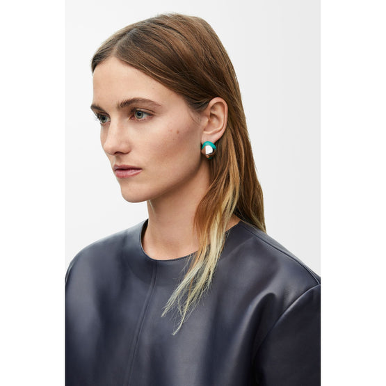 [Fixed Price Item] Women Foam Drip Enamel Stud Earrings - Silver/Turquoise