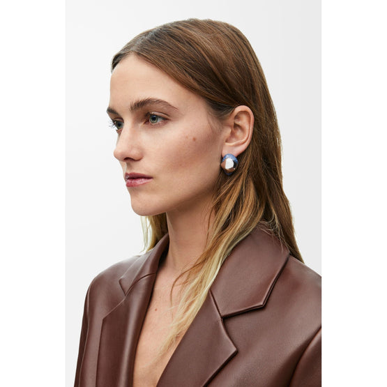 [Fixed Price Item] Women Foam Drip Enamel Stud Earrings - Silver/Blue