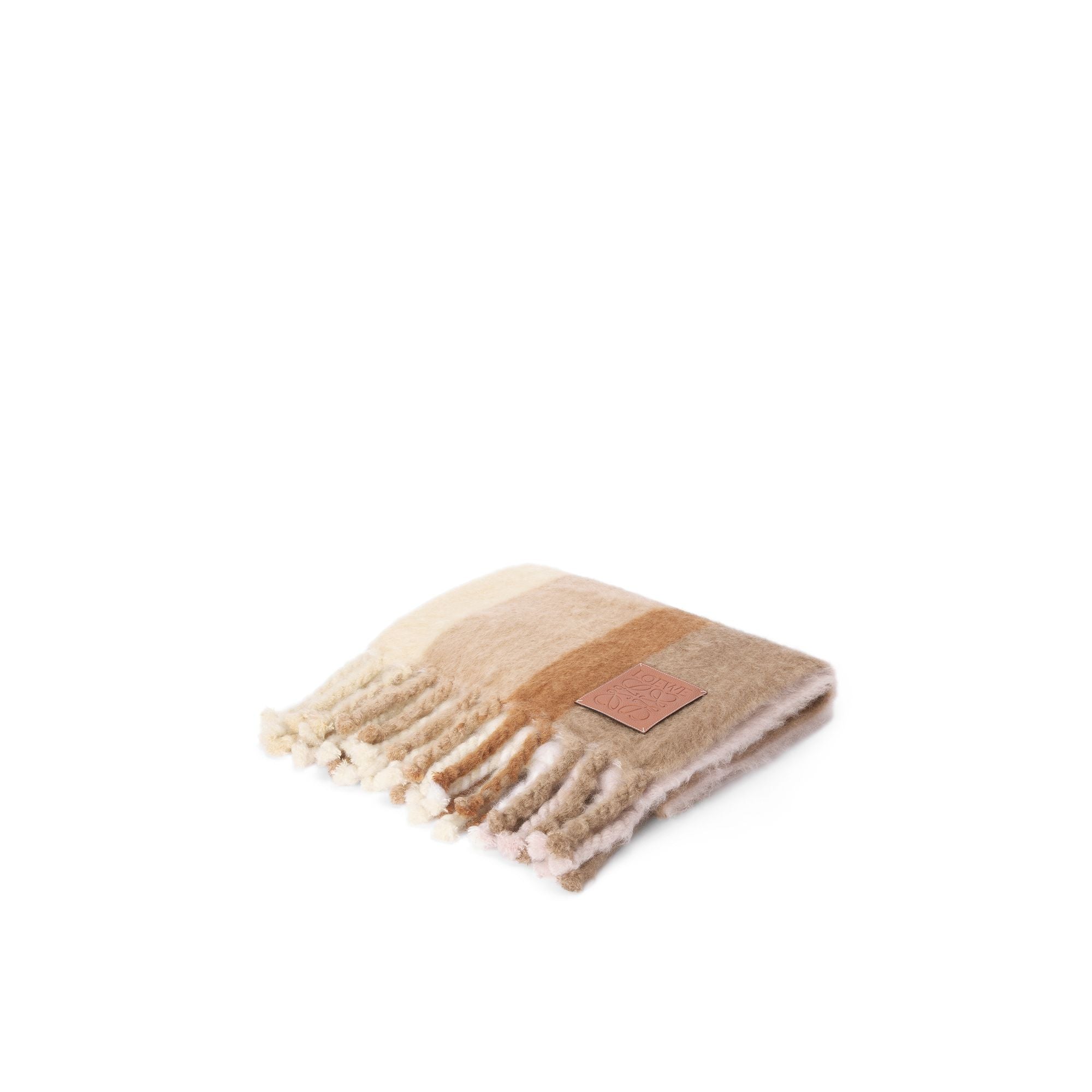 Unisex 130X180 Stripe Mohair Blanket - Multicolor/Caramel