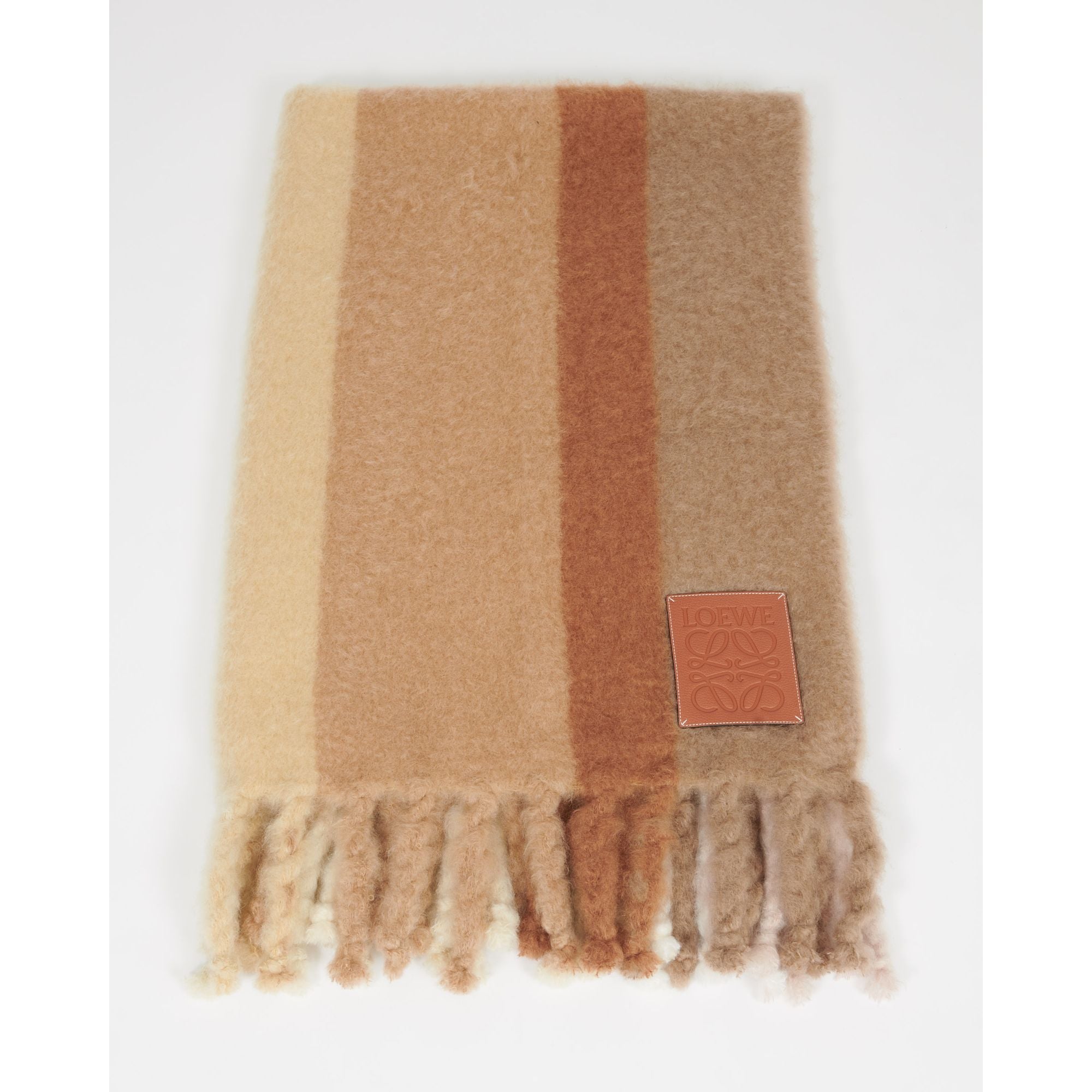 Unisex 130X180 Stripe Mohair Blanket - Multicolor/Caramel