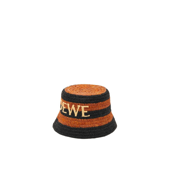 Women Loewe Stripes Bucket Hat - Black/Honey Gold
