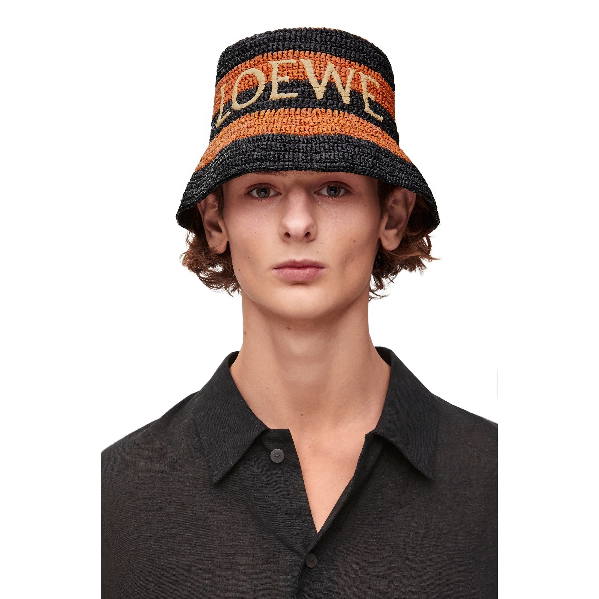 Women Loewe Stripes Bucket Hat - Black/Honey Gold