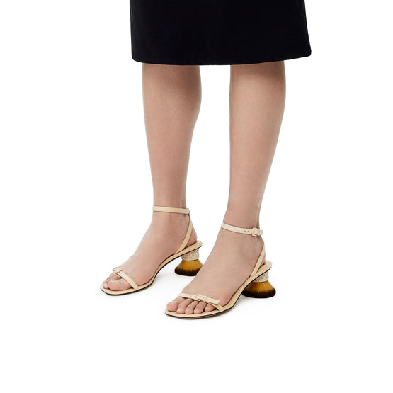 Women Petal Brush Heel Sandal - Oat Milk