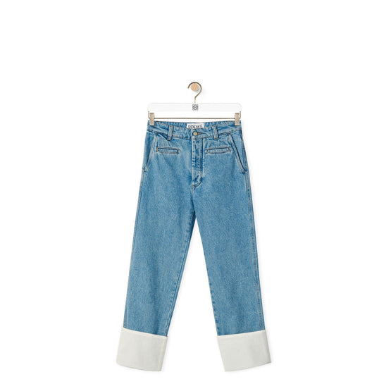 Women Fisherman Turn-Up Jeans - Blue Denim
