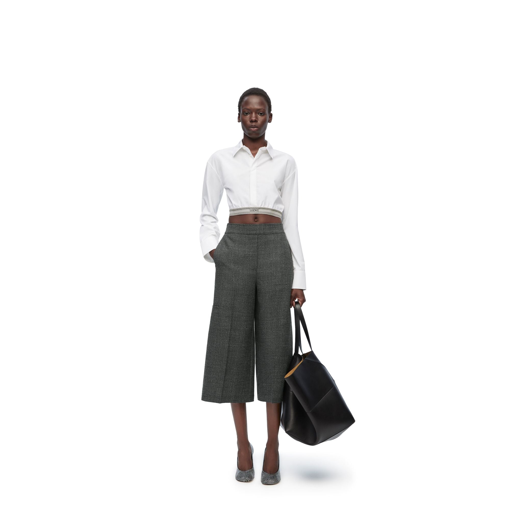 Women Cropped Trousers - Black/White