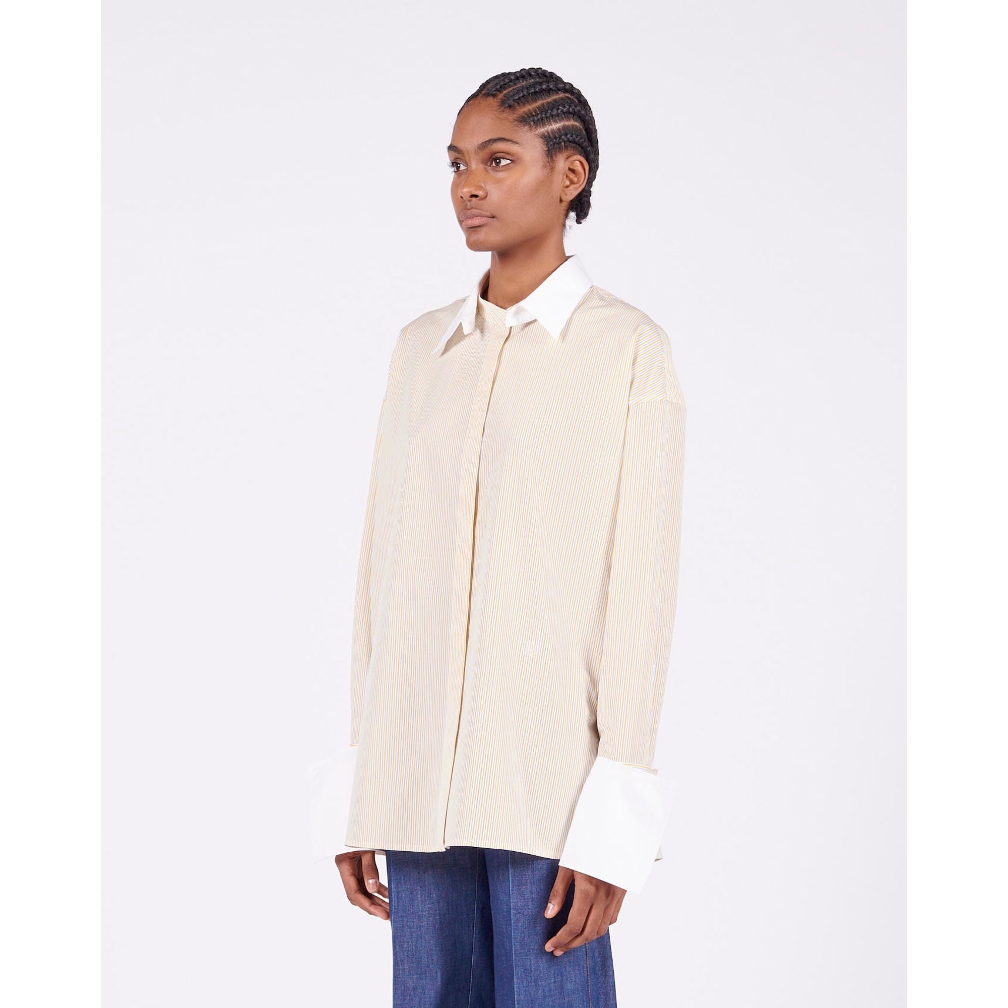 Women Stripe Deconstructed Shirt - Yellow/Blue