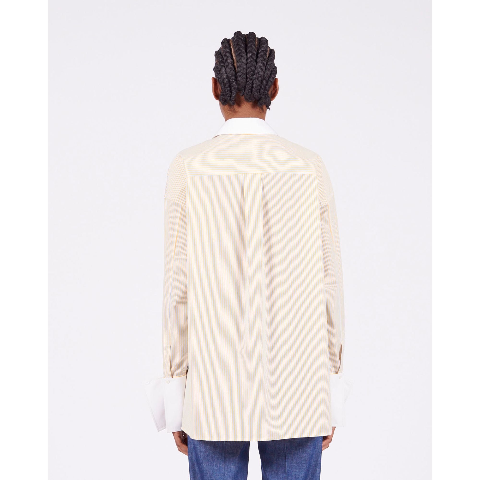 Women Stripe Deconstructed Shirt - Yellow/Blue