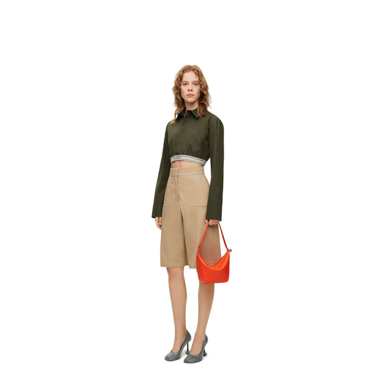 Women Cropped Shirt - Dark Olive Green