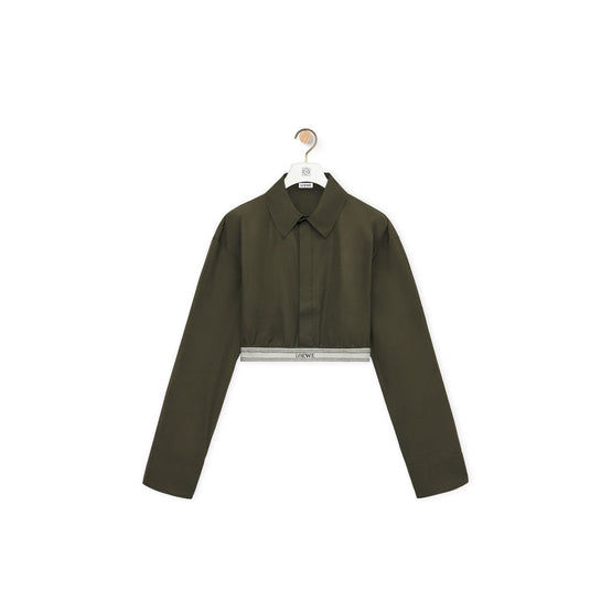 Women Cropped Shirt - Dark Olive Green