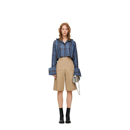 Women Cropped Hooded Shirt - Blue/Green/White