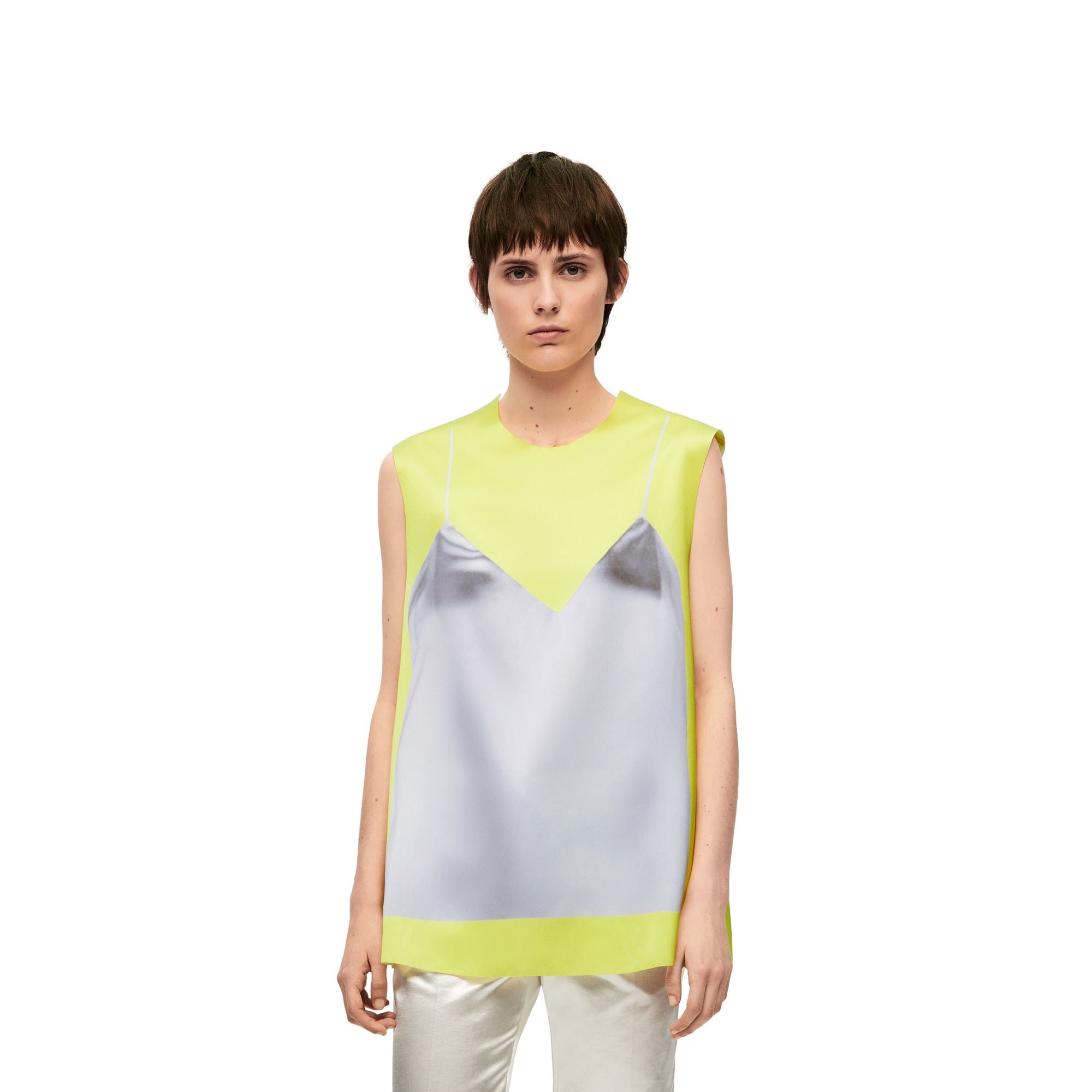 Women Trompe L'Oeil Sleeveless Top - Yellow/Grey