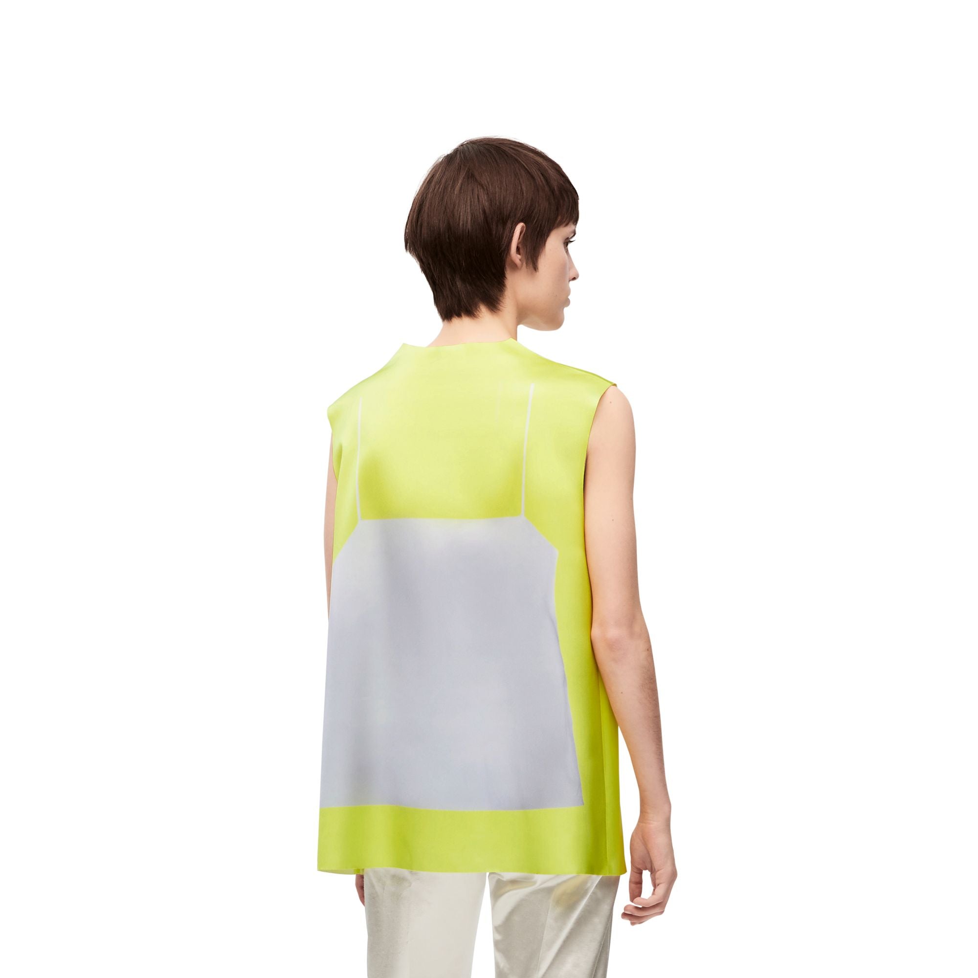 Women Trompe L'Oeil Sleeveless Top - Yellow/Grey