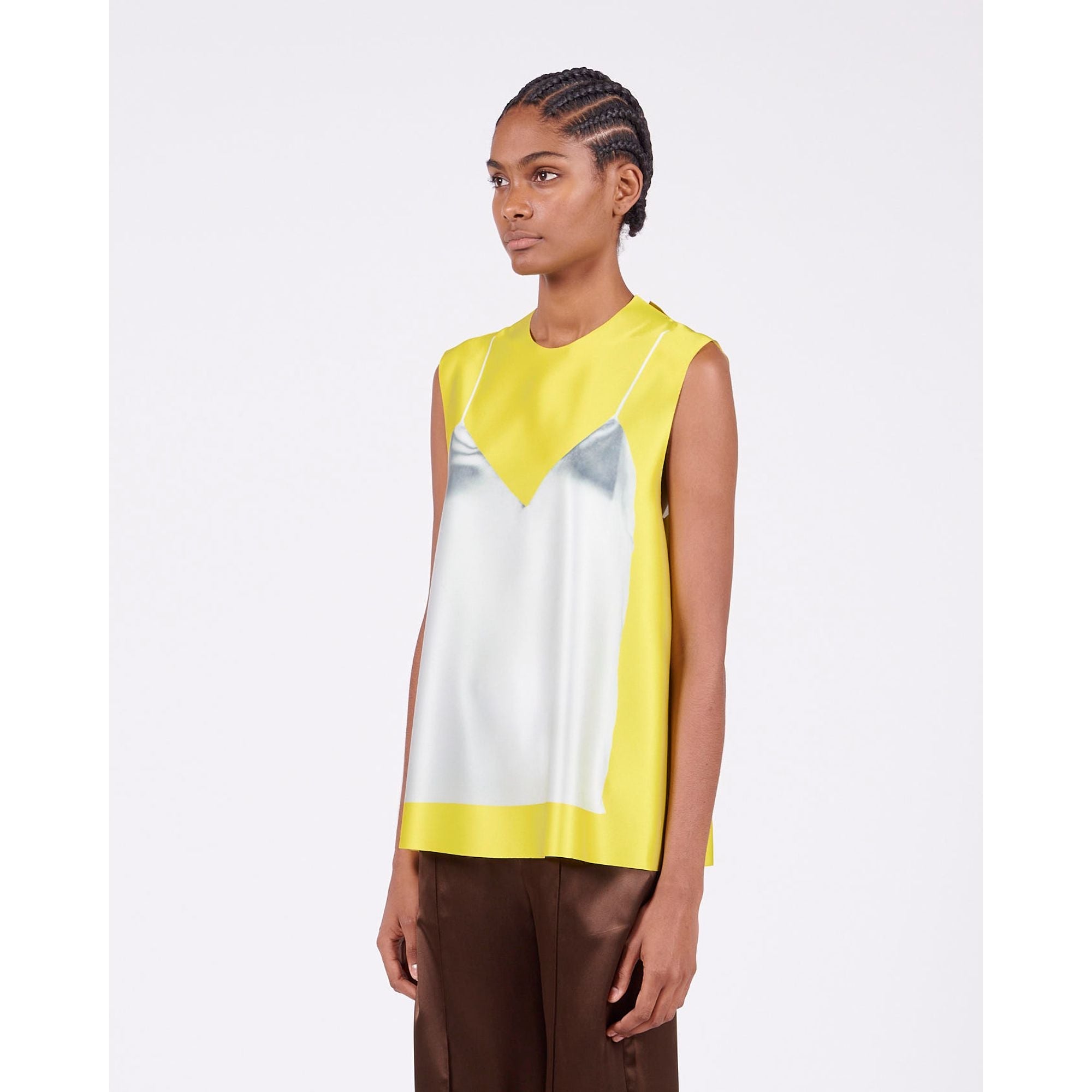 Women Trompe L'Oeil Sleeveless Top - Yellow/Grey