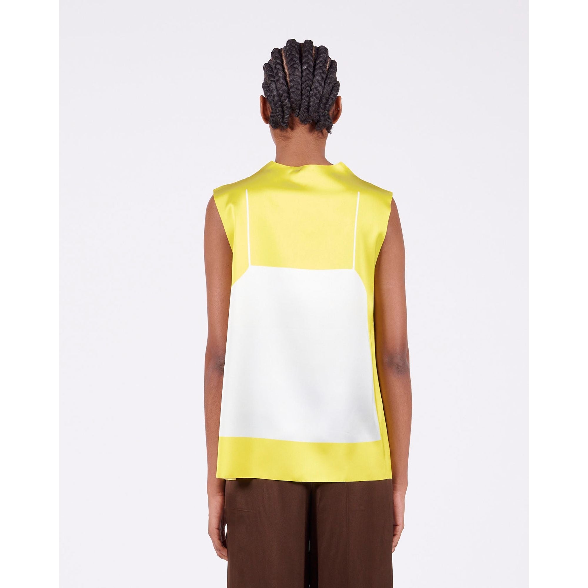 Women Trompe L'Oeil Sleeveless Top - Yellow/Grey