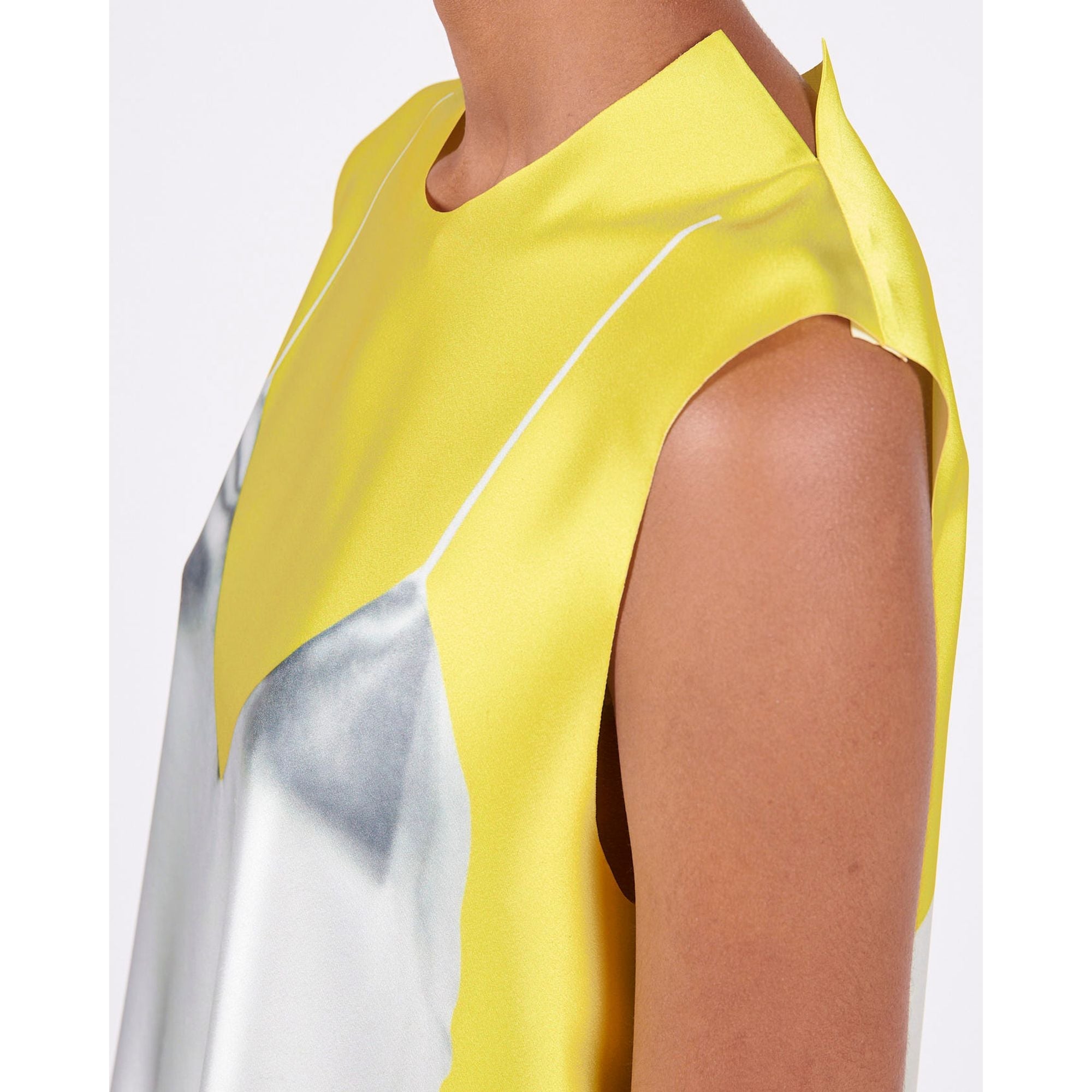 Women Trompe L'Oeil Sleeveless Top - Yellow/Grey