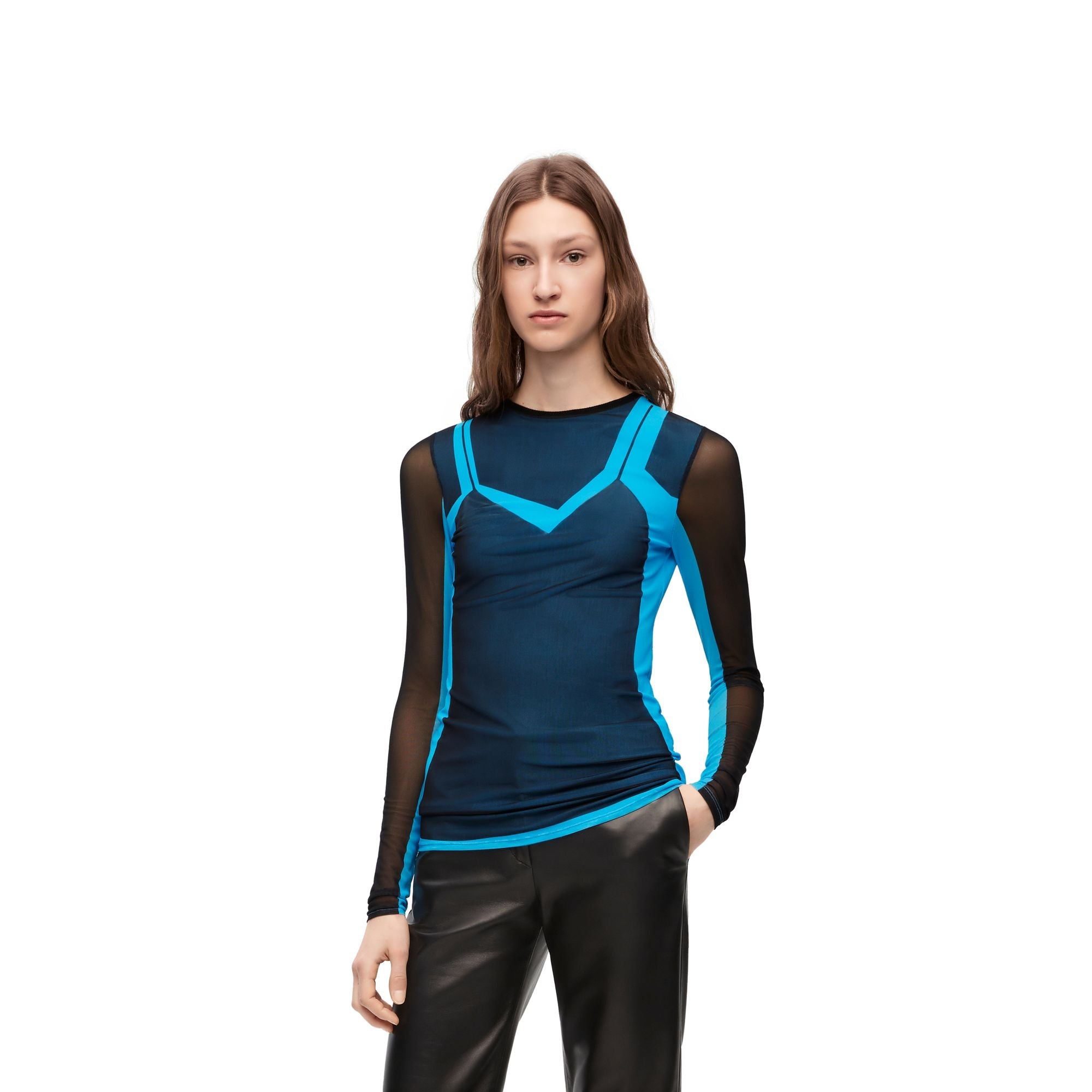 Women Trompe L'Oeil Top - Black/Blue