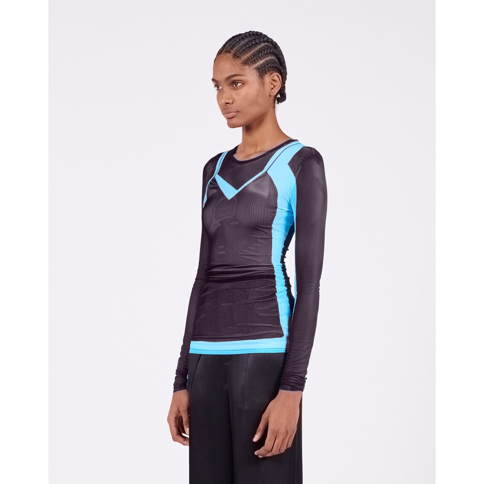 Women Trompe L'Oeil Top - Black/Blue