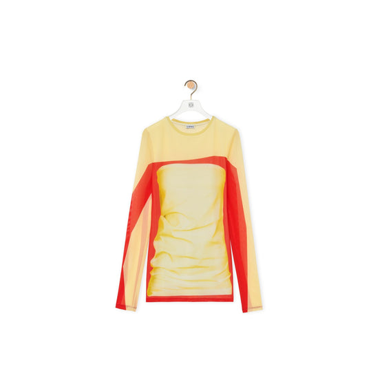 Women Trompe L'Oeil Top - Yellow/Red