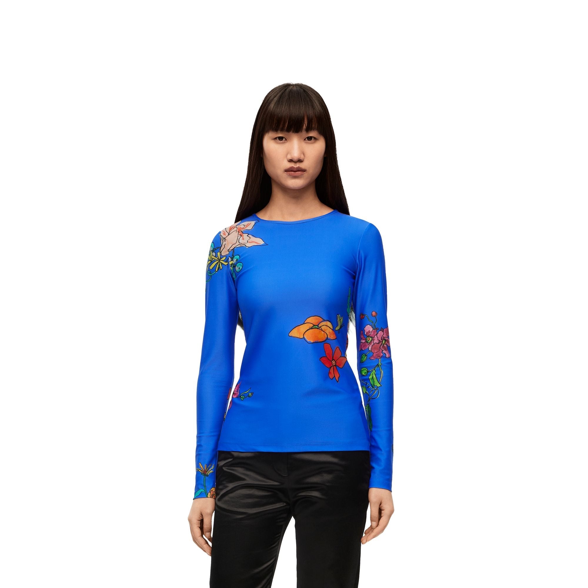 Women Flower Second Skin Top - Blue/Multicolor