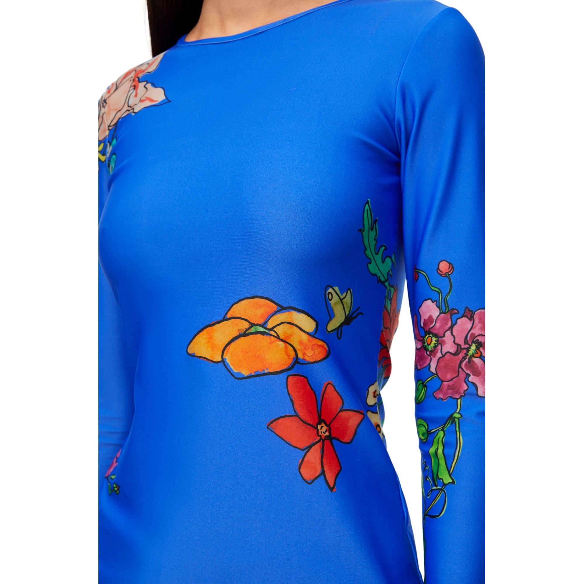 Women Flower Second Skin Top - Blue/Multicolor