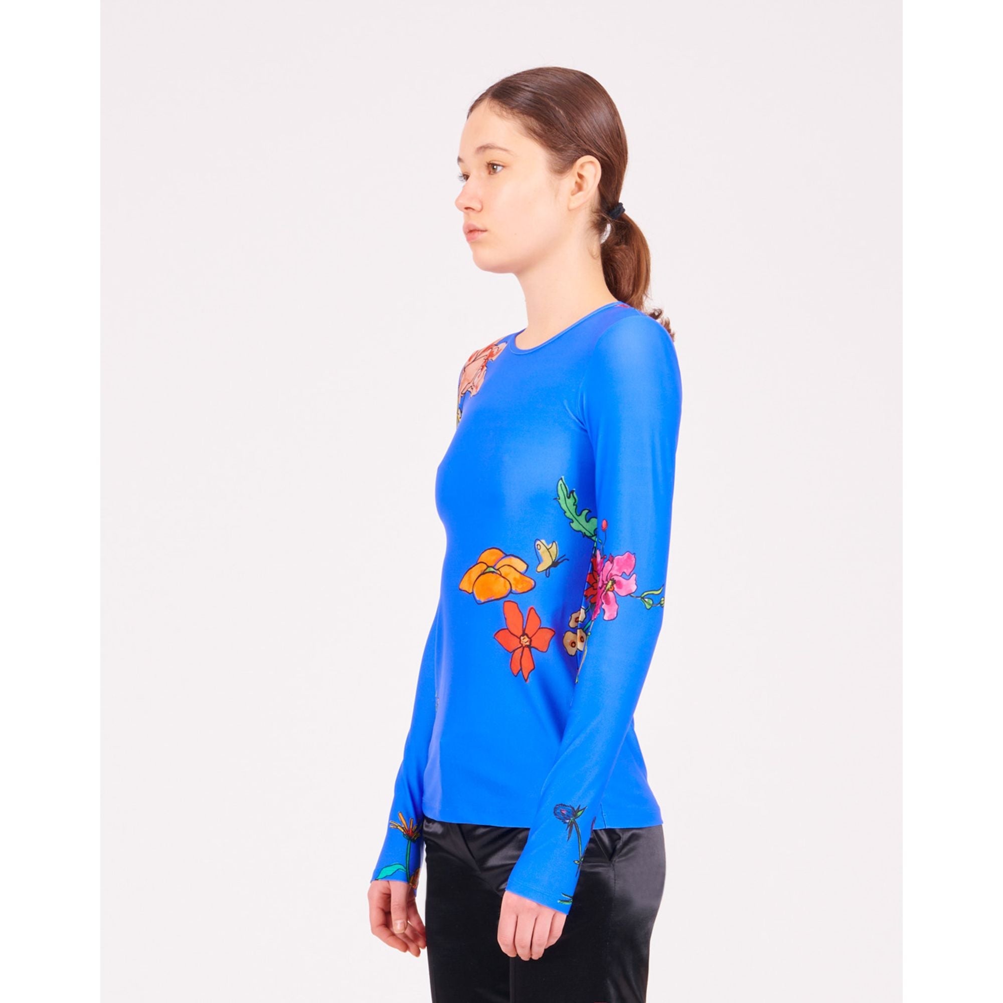 Women Flower Second Skin Top - Blue/Multicolor
