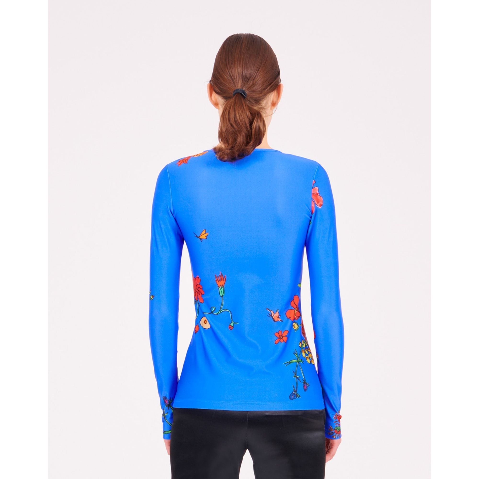 Women Flower Second Skin Top - Blue/Multicolor