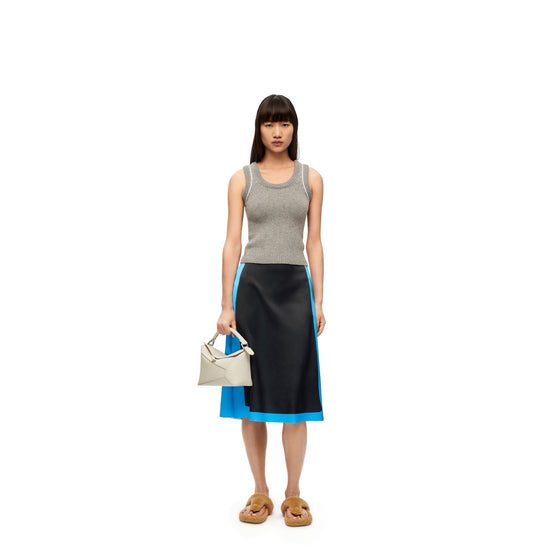 Women Trompe L'Oeil Midi Skirt - Black/Blue