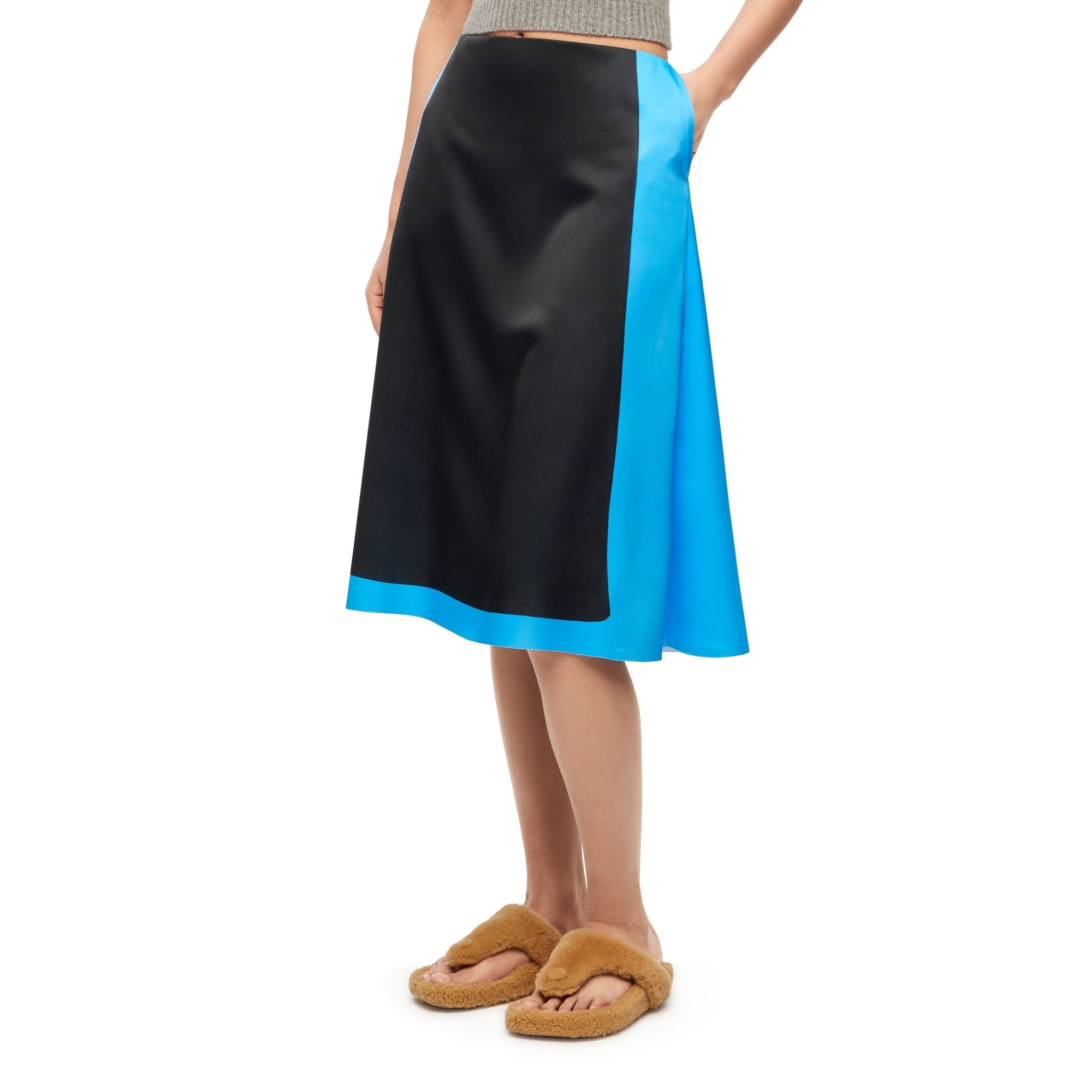Women Trompe L'Oeil Midi Skirt - Black/Blue