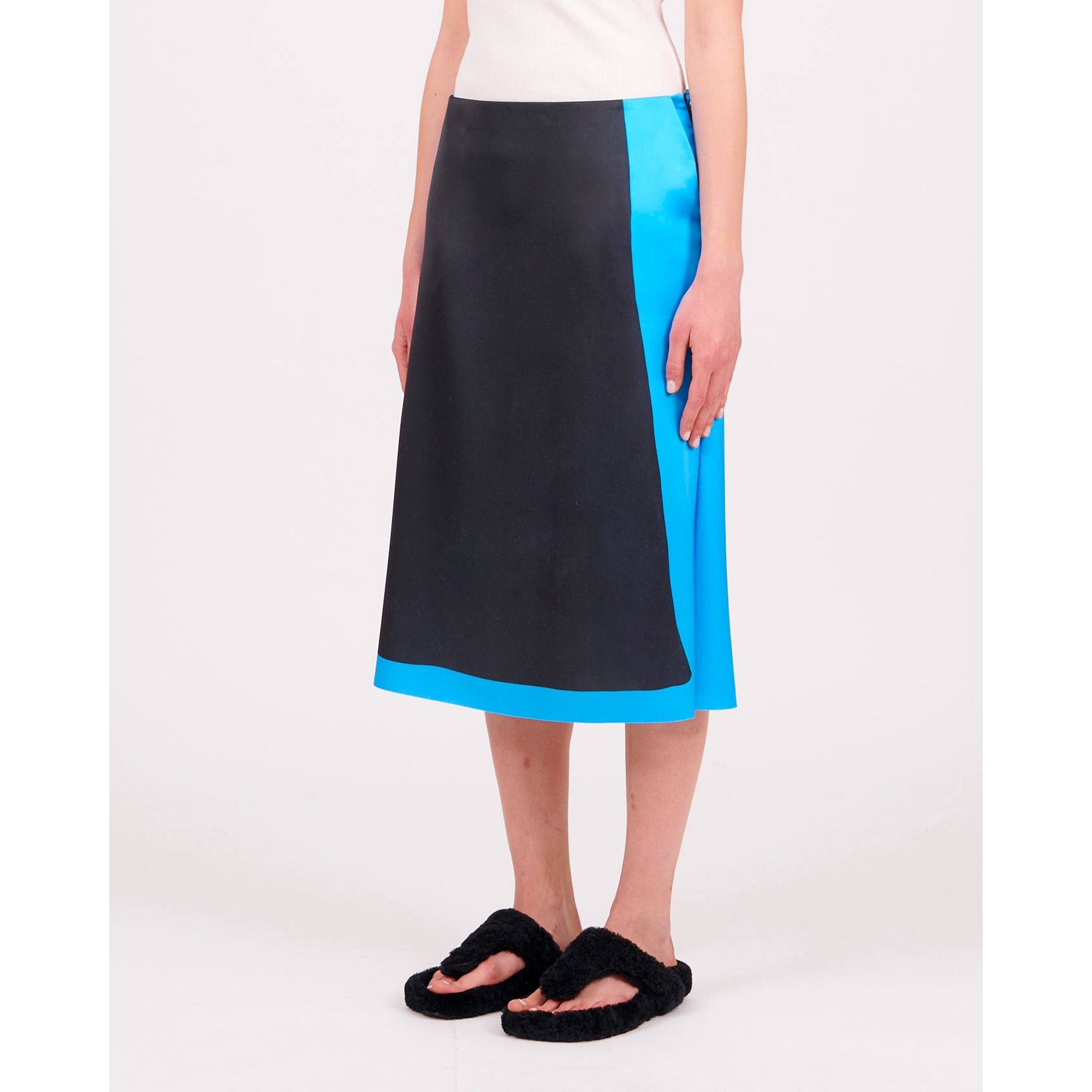 Women Trompe L'Oeil Midi Skirt - Black/Blue