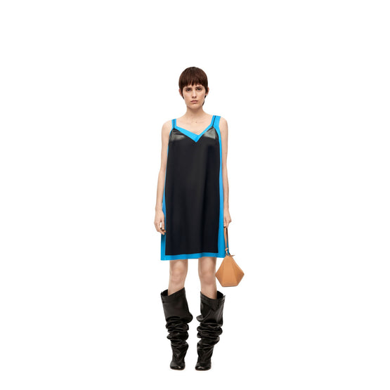 Women Trompe L'Oeil Sleeveless Dress - Black/Blue