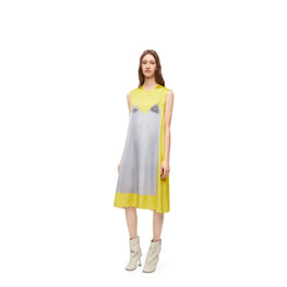 Women Trompe L'Oeil A-Line Dress - Yellow/Grey