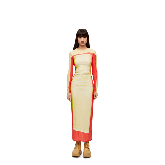 Women Trompe L'Oeil Tube Dress - Yellow/Red